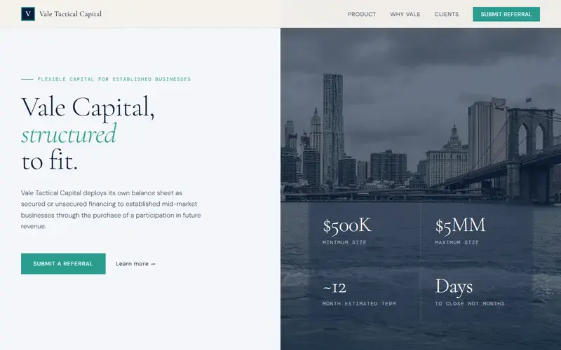 Screenshot of Vale Tactical Capital